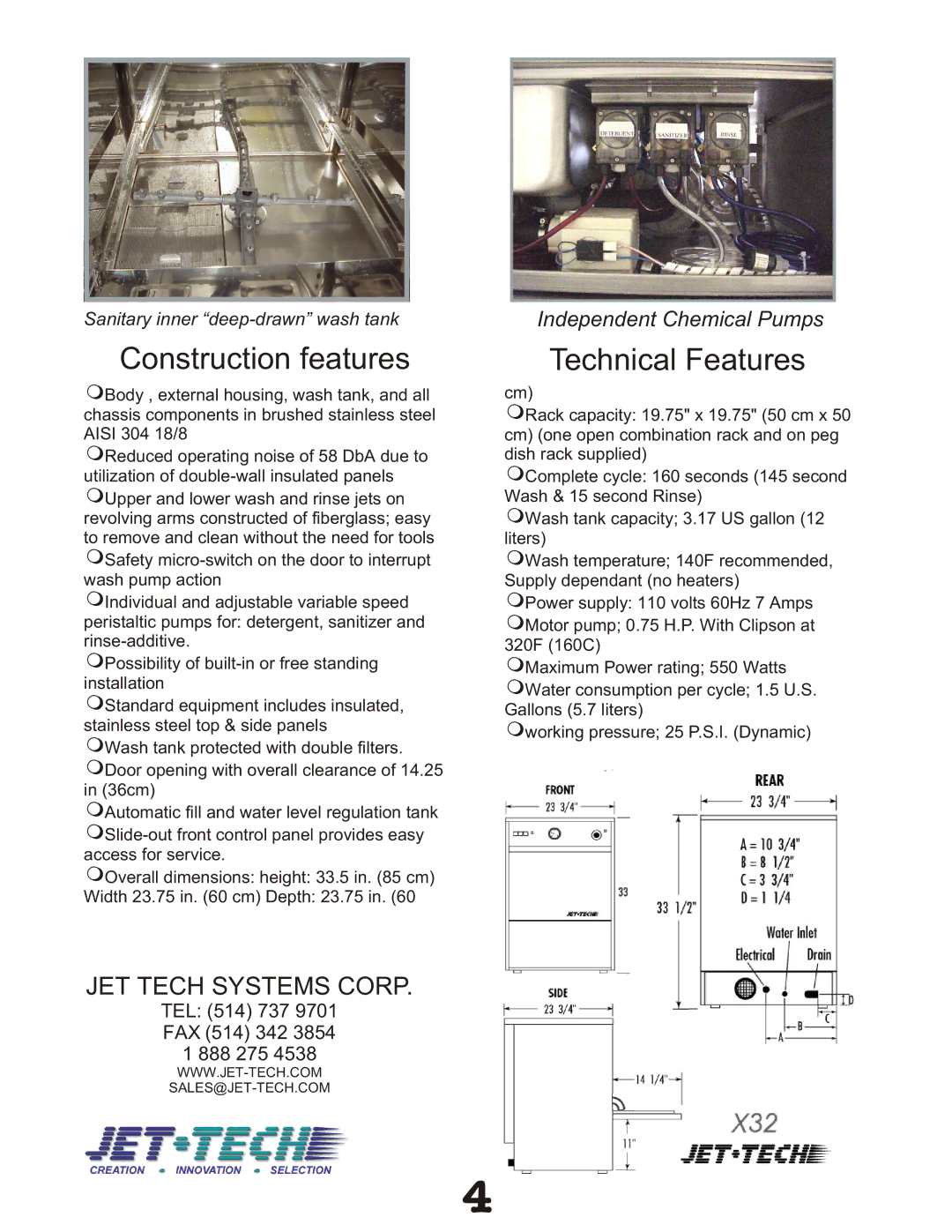 Jettech Metal Products X-32 technical manual Construction features 