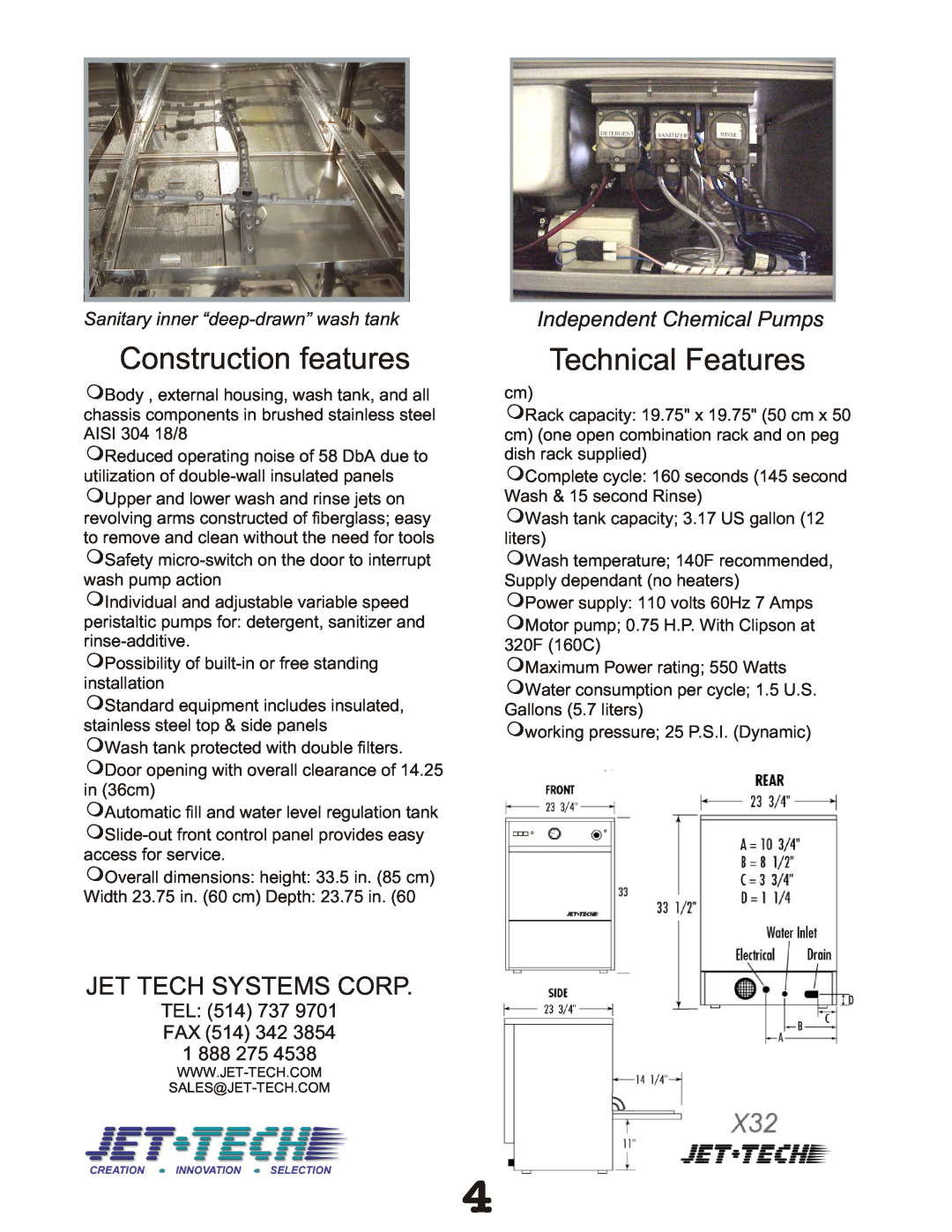 Jettech Metal Products X-32 Construction features, Technical Features, Jet Tech Systems Corp, Independent Chemical Pumps 