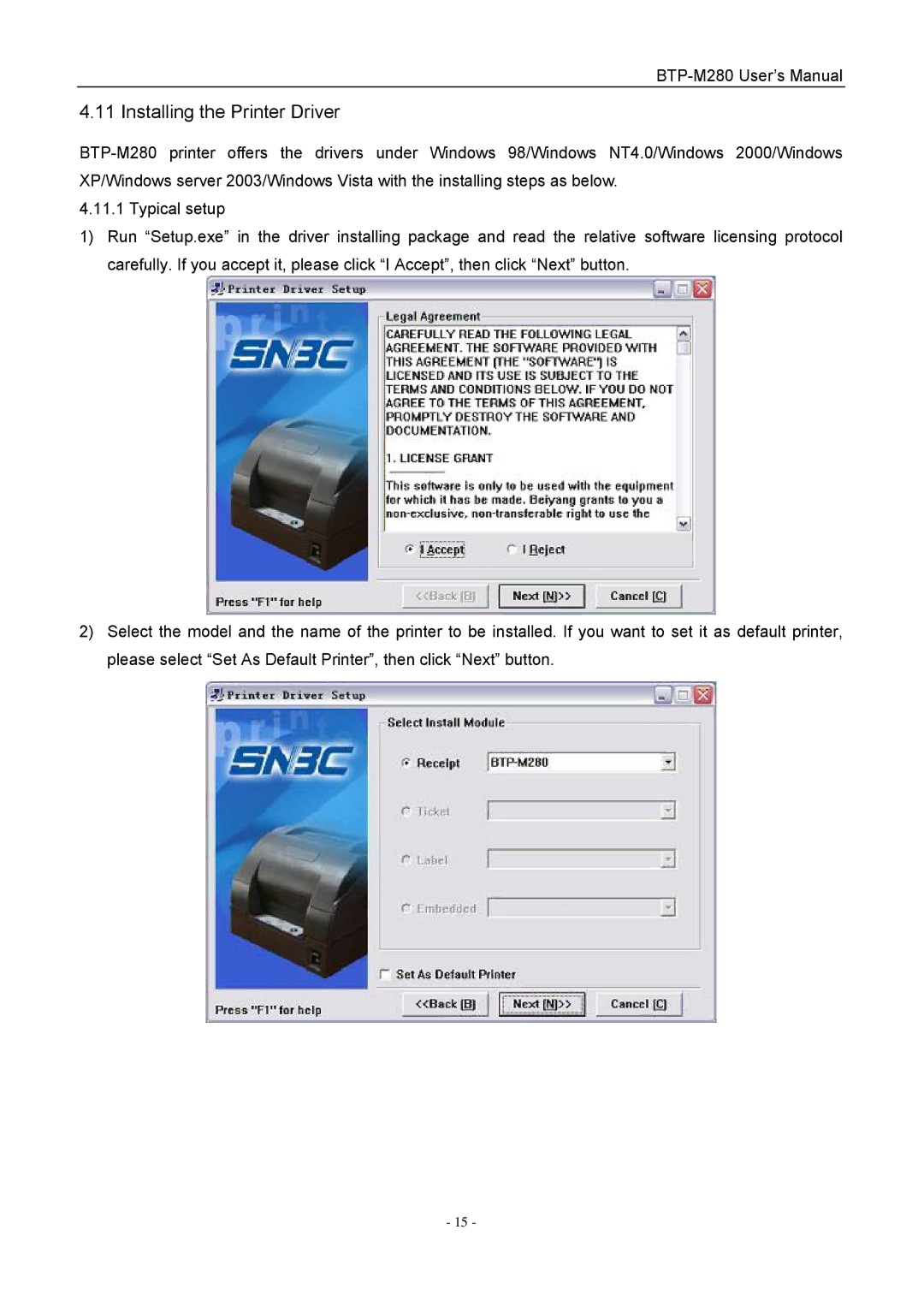 Jiaye General Merchandise Co BTP-M280 user manual Installing the Printer Driver 