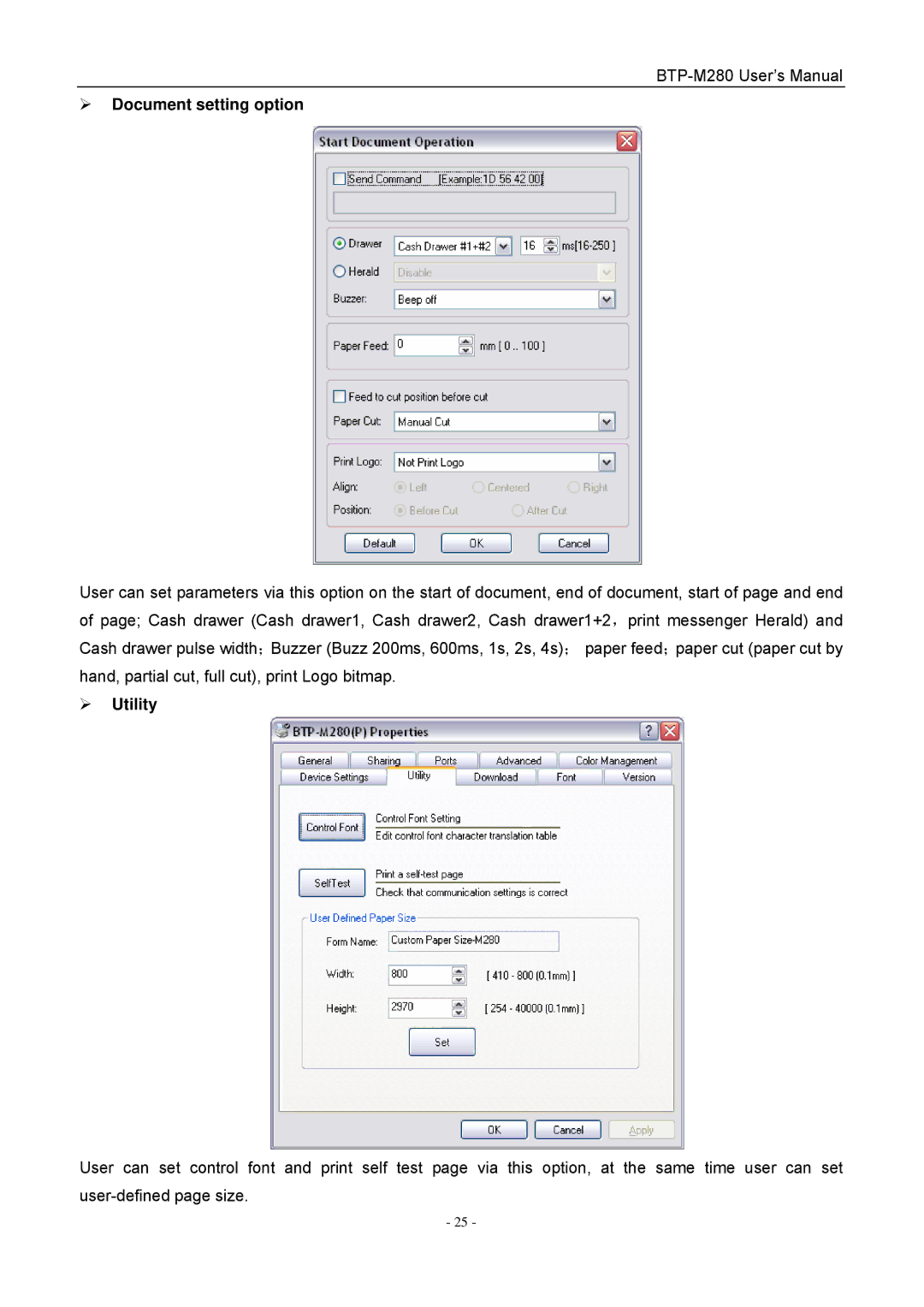 Jiaye General Merchandise Co BTP-M280 user manual ¾ Document setting option 