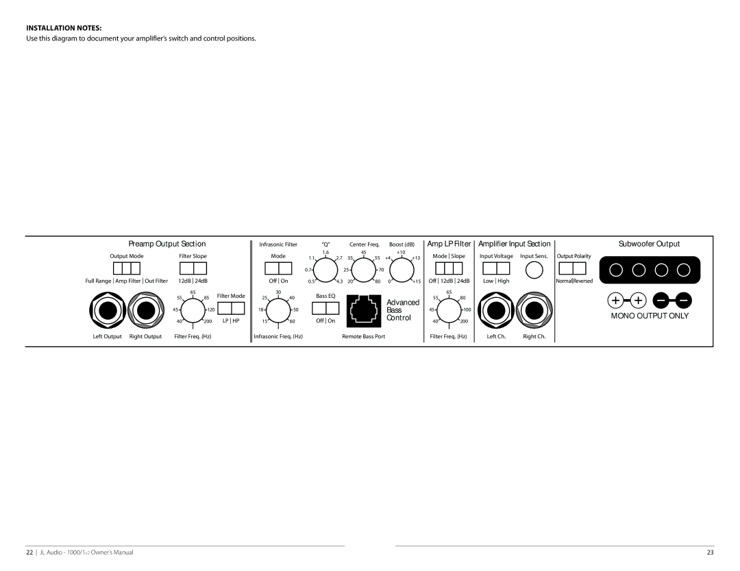 JL Audio 1000/1v2 owner manual Installation Notes, Mono Output only 