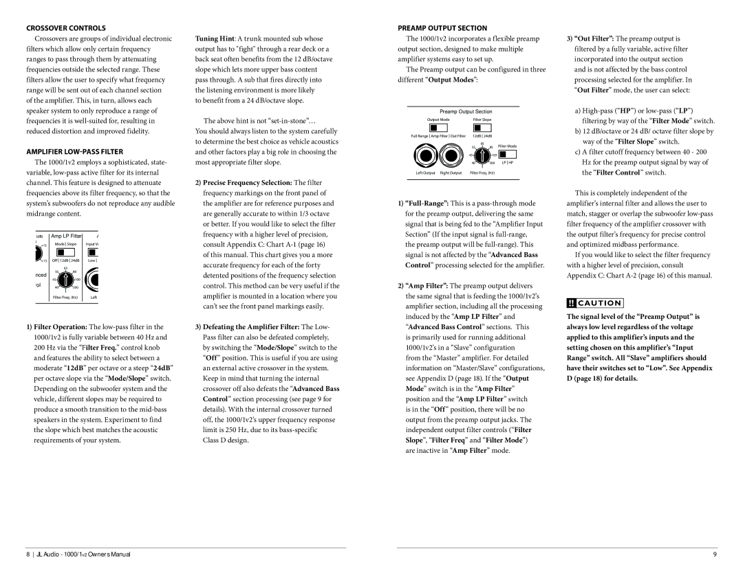 JL Audio 1000/1v2 Crossover Controls, Amplifier LOW-PASS Filter, Precise Frequency Selection The filter, U T I O N 
