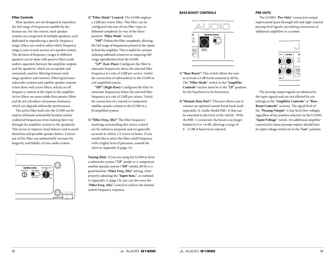 JL Audio 300w owner manual Filter Controls, Pre-OUTS 