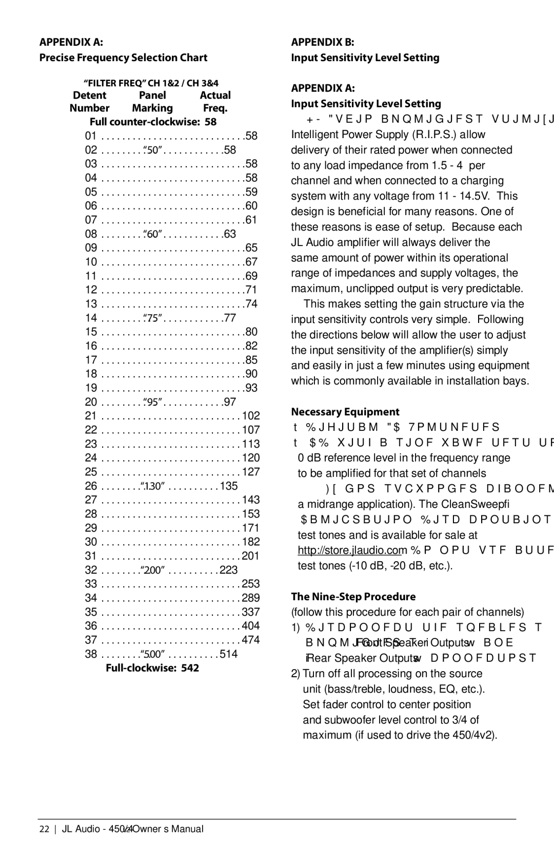 JL Audio 450/4V2 owner manual Appendix a, Appendix B 