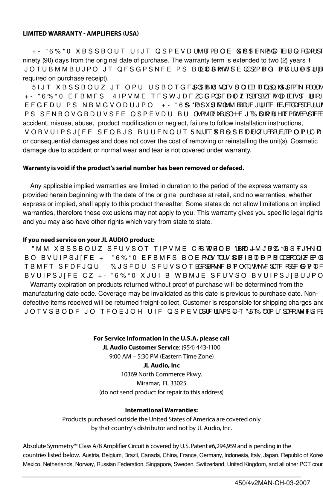 JL Audio 450/4V2 owner manual Limited Warranty Amplifiers USA, If you need service on your JL Audio product, JL Audio, Inc 
