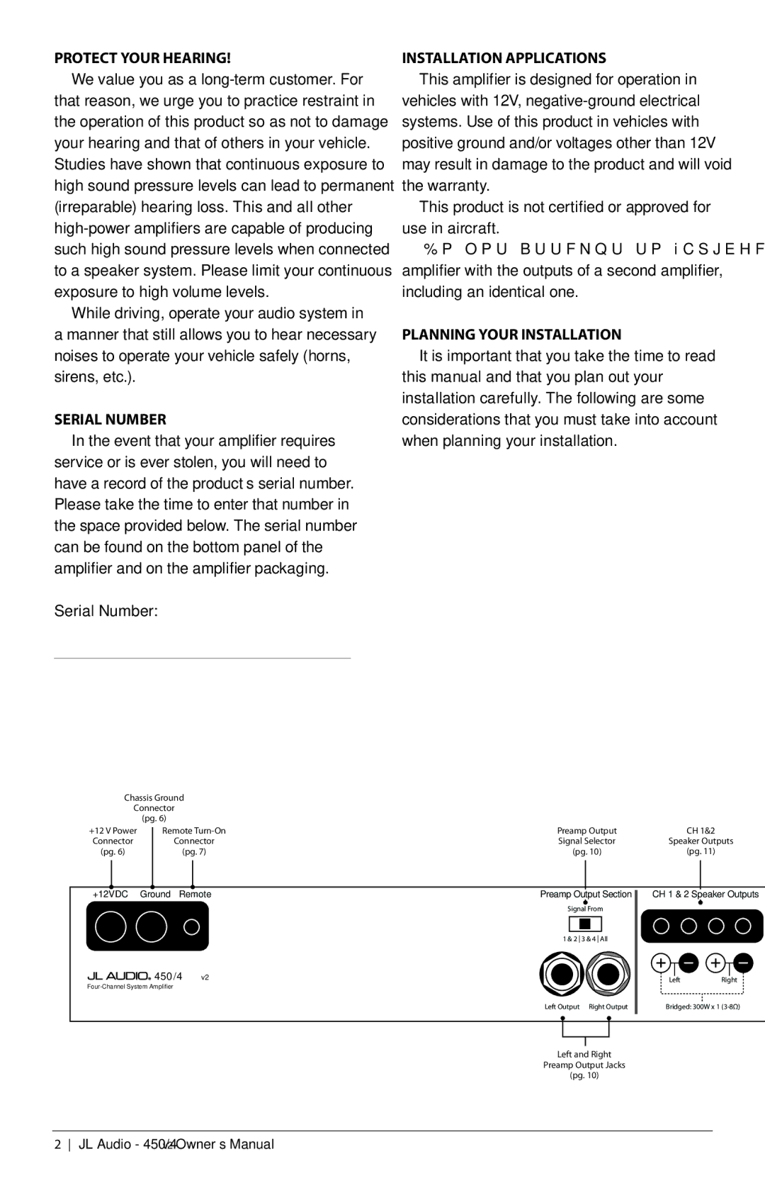 JL Audio 450/4V2 owner manual Protect Your Hearing, Serial Number, Installation Applications, Planning Your Installation 