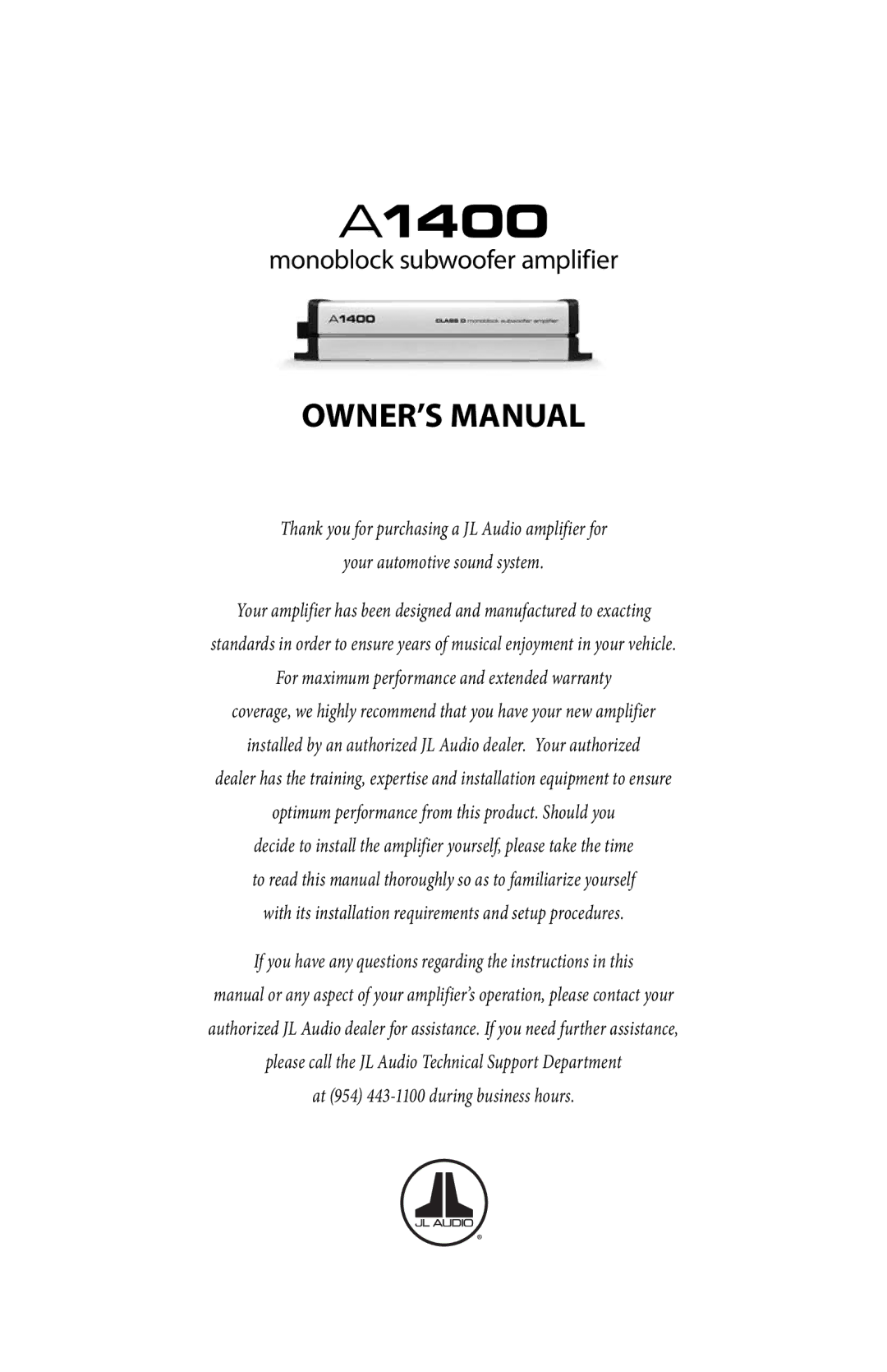 JL Audio A1400 owner manual 