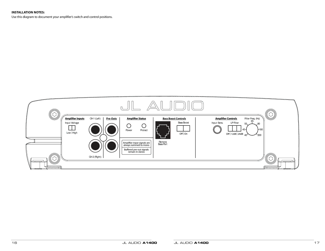 JL Audio A1400 owner manual Installation Notes 