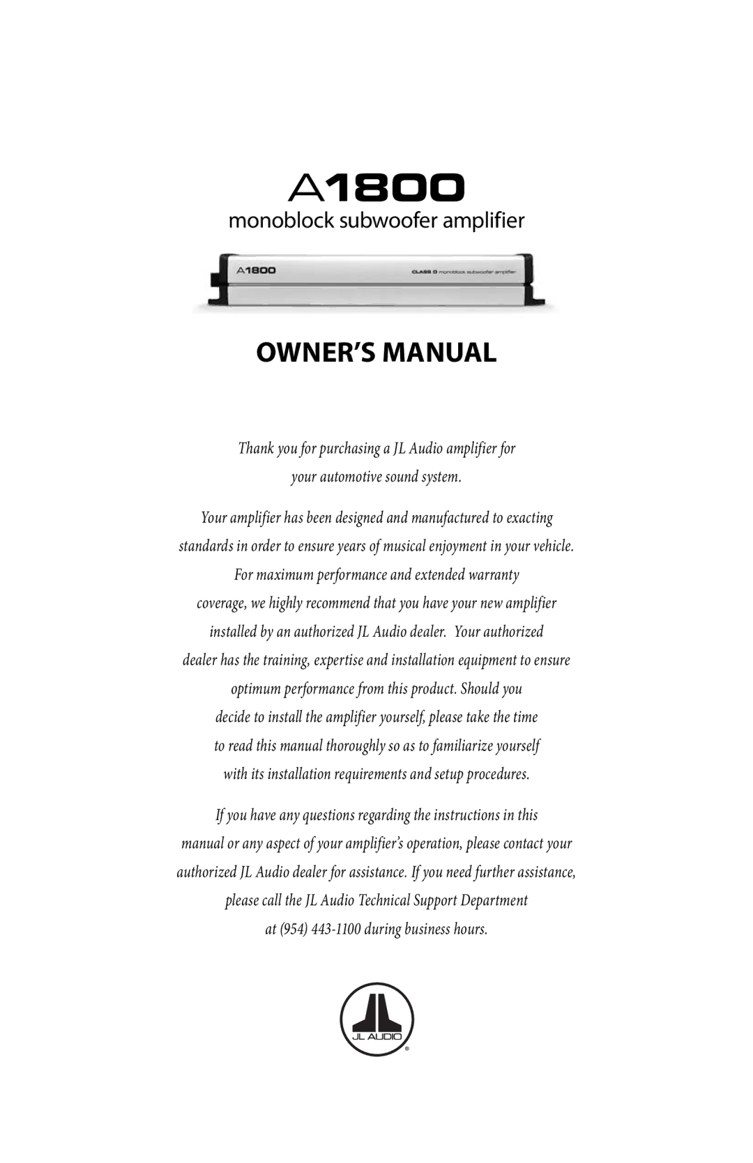 JL Audio A1800 owner manual 