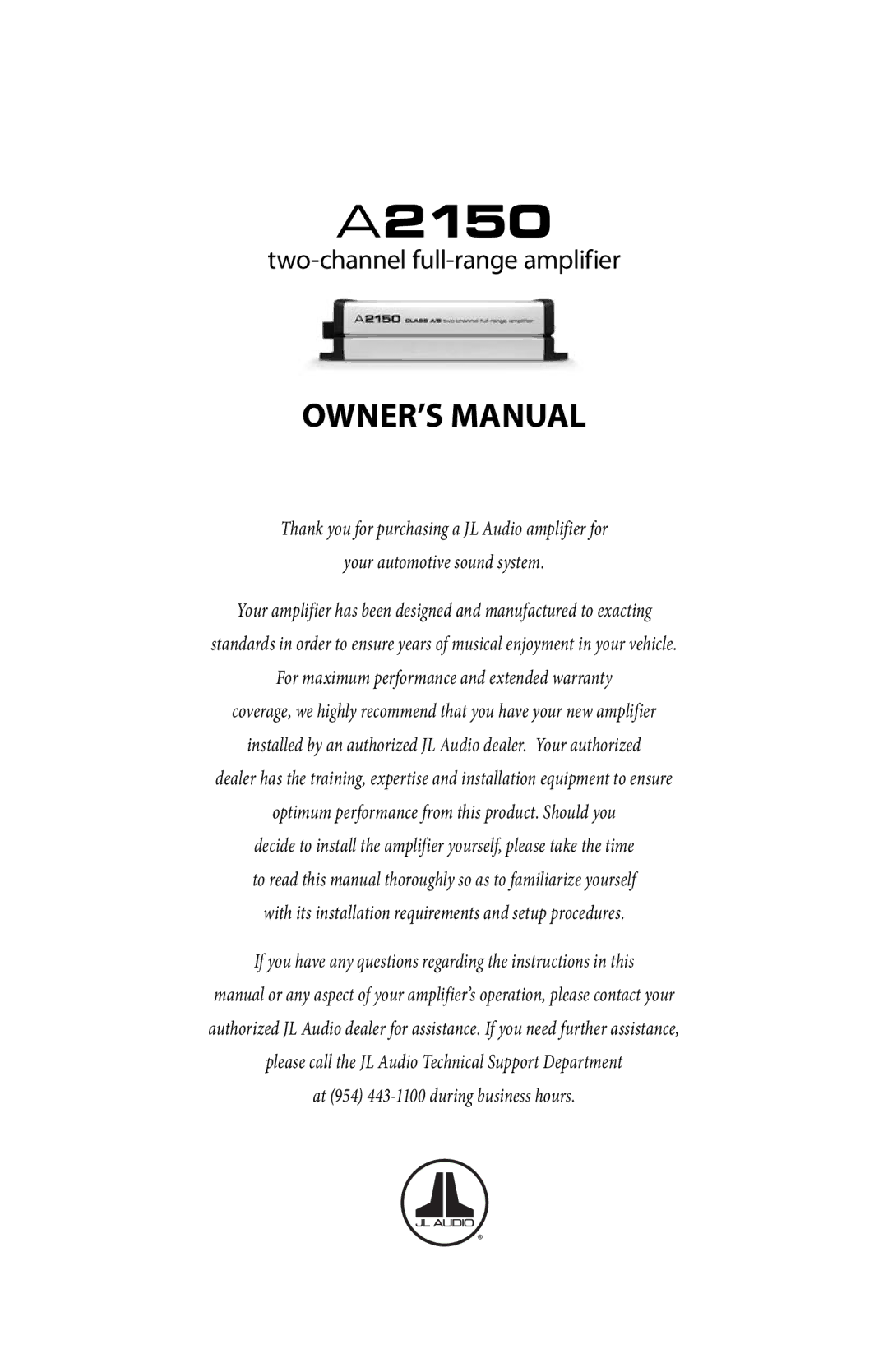 JL Audio A2150 owner manual 