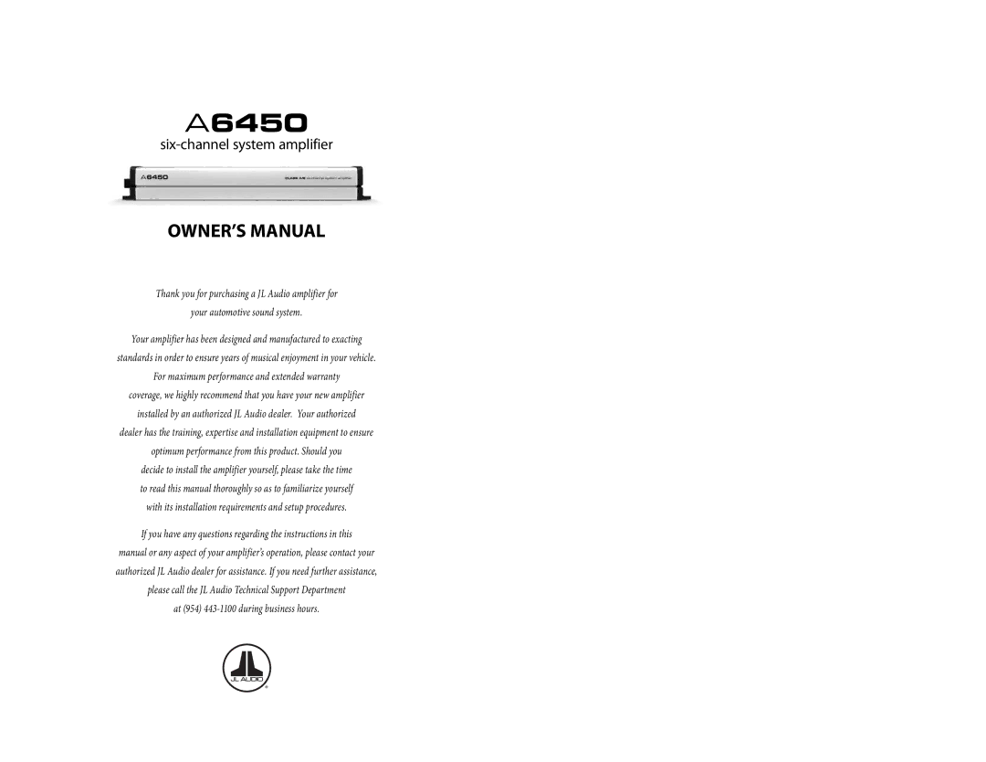 JL Audio A6450 owner manual 