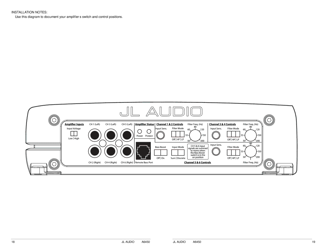 JL Audio A6450 owner manual Installation Notes 