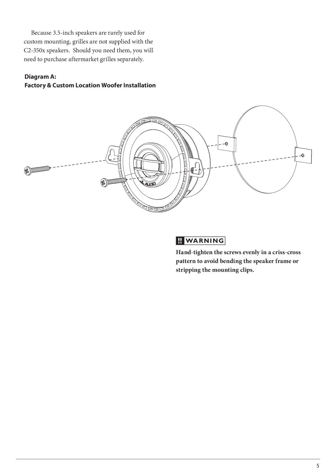 JL Audio C2-350x owner manual Diagram a Factory & Custom Location Woofer Installation 