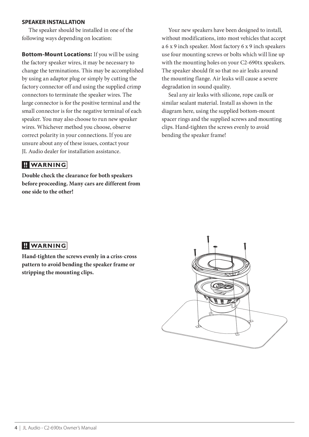 JL Audio C2-690tx-11012008 owner manual Speaker Installation 