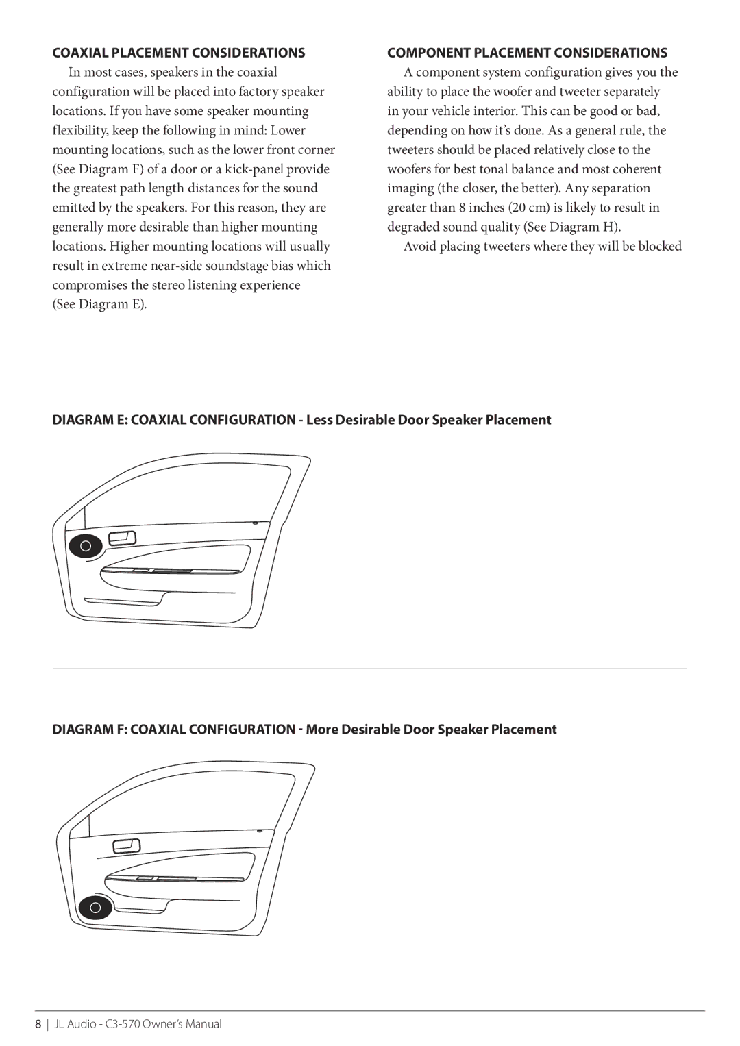 JL Audio C3-570cw, C3-570-XO, C3-570-031010 owner manual Avoid placing tweeters where they will be blocked 