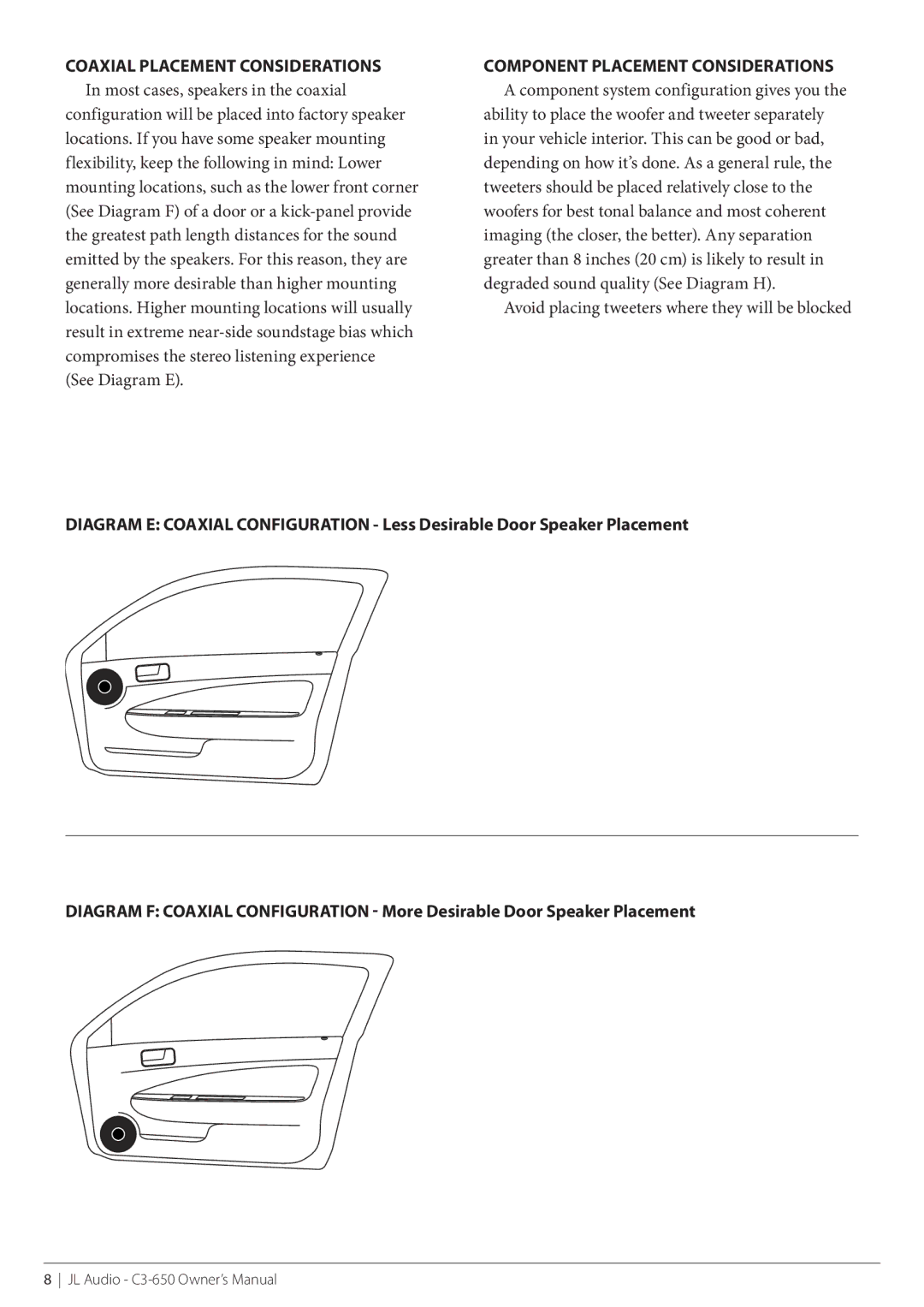 JL Audio C3-650cw, C3-650-XO owner manual Avoid placing tweeters where they will be blocked 