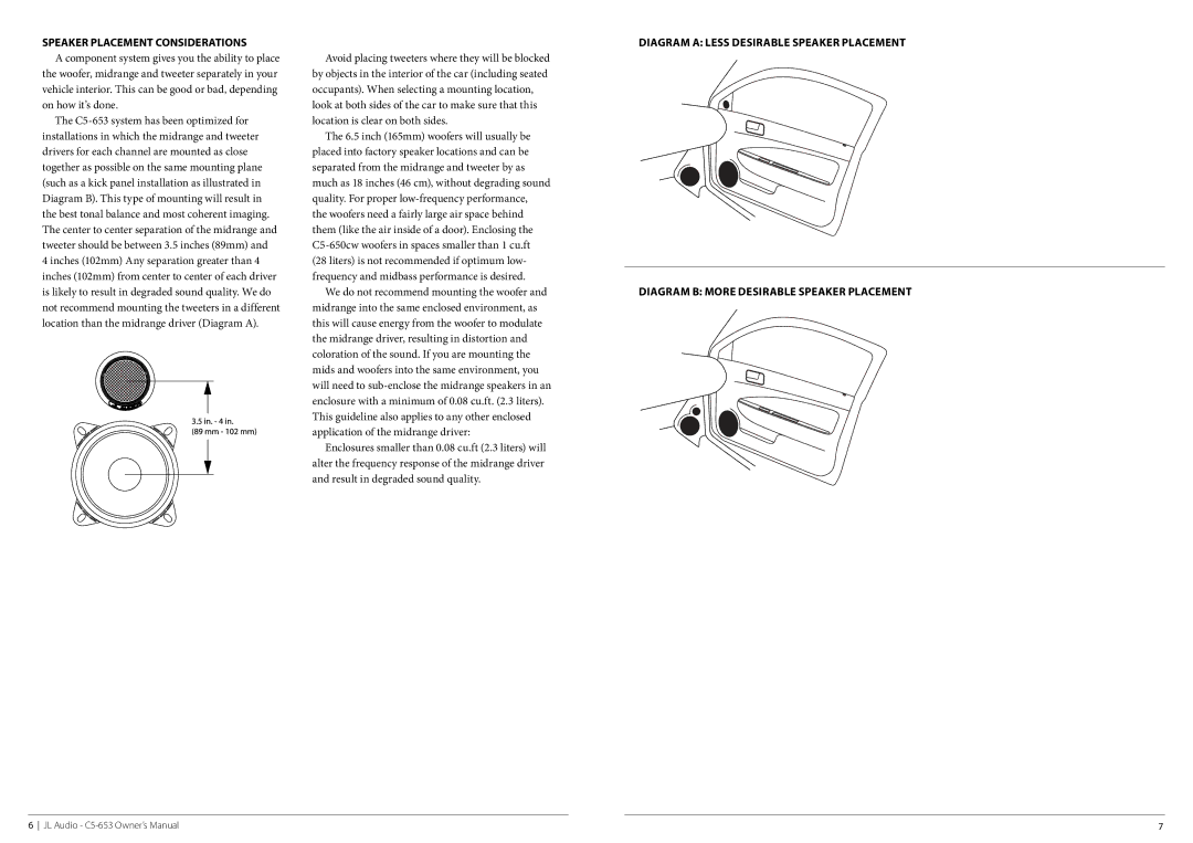 JL Audio C5-400cw, C5-653-08132010, C5-653-XO Speaker Placement Considerations, Diagram a Less Desirable Speaker Placement 