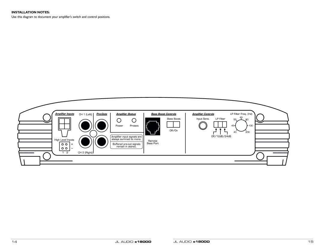 JL Audio e1800D owner manual Installation Notes 