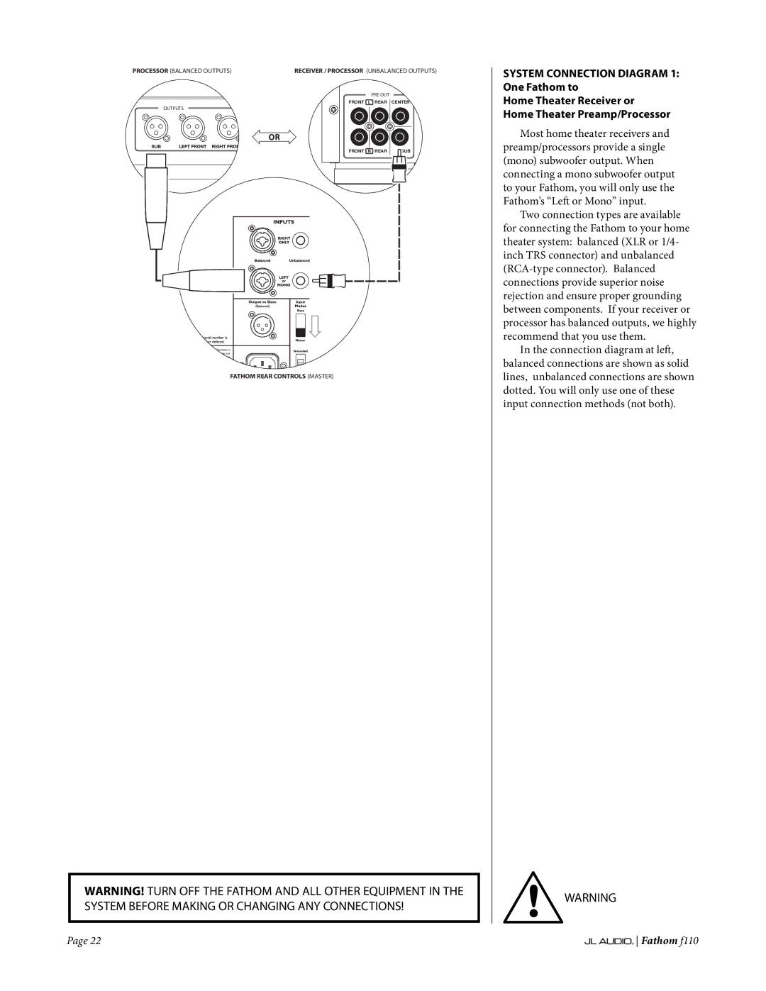 JL Audio f110 owner manual Fathom Rear Controls Master 