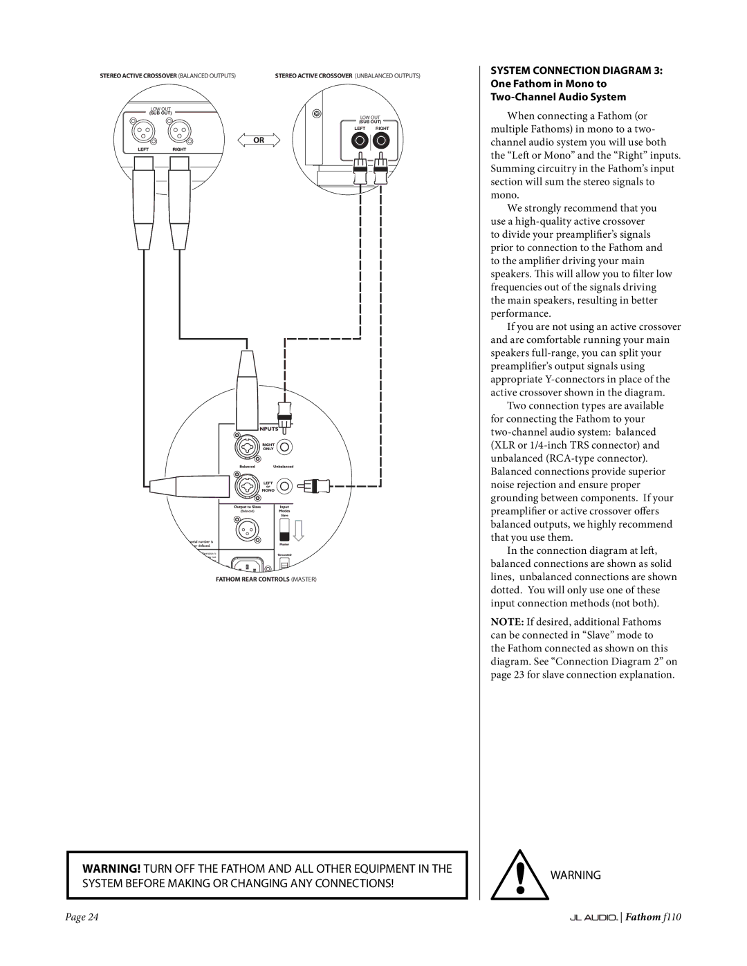 JL Audio f110 owner manual Stereo Active Crossover Balanced Outputs 