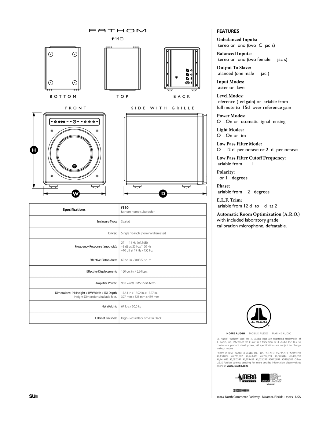 JL Audio f110 owner manual Features 