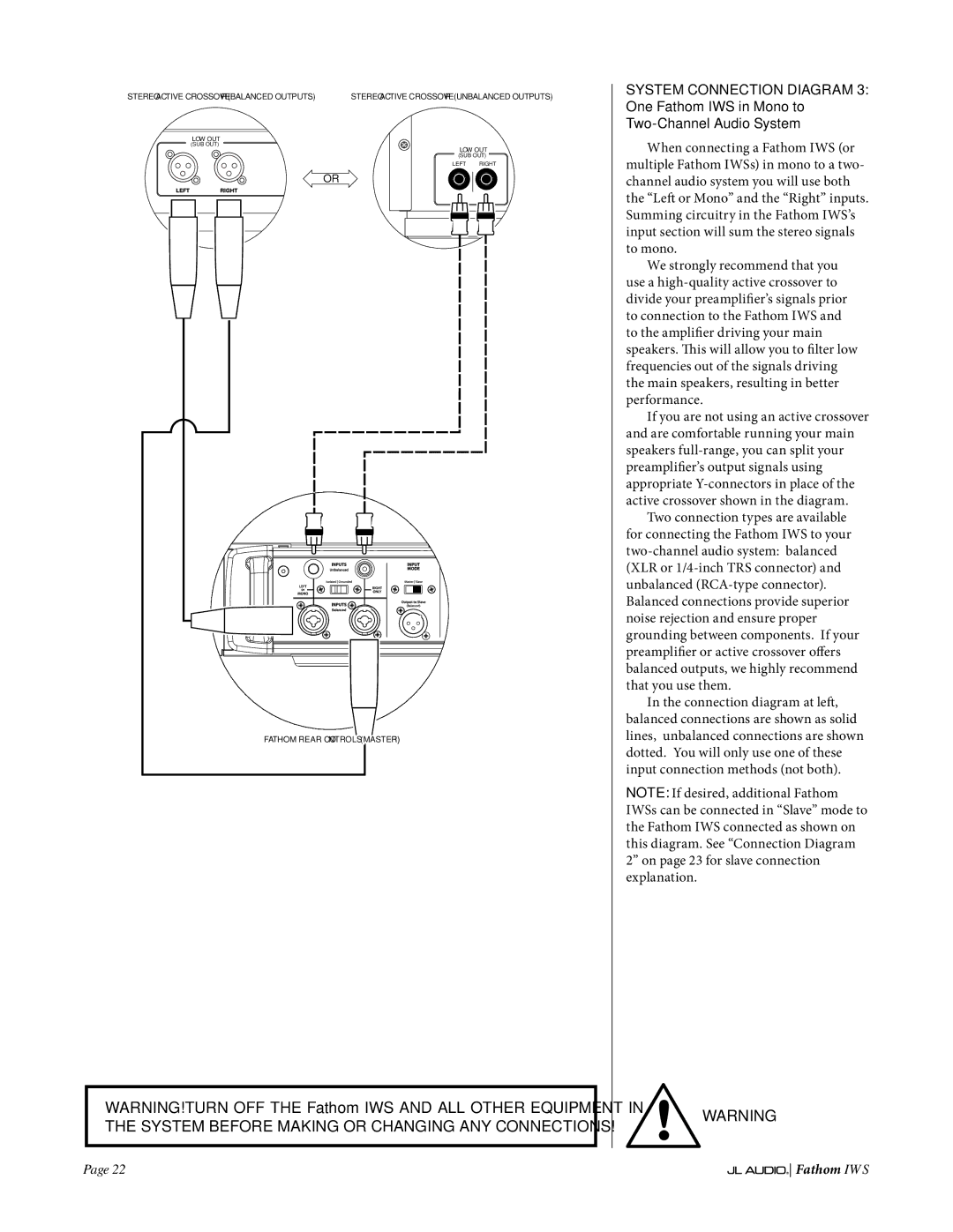 JL Audio IWS-SYS-2, IWS-SYS-1 owner manual Stereo Active Crossover Balanced Outputs 