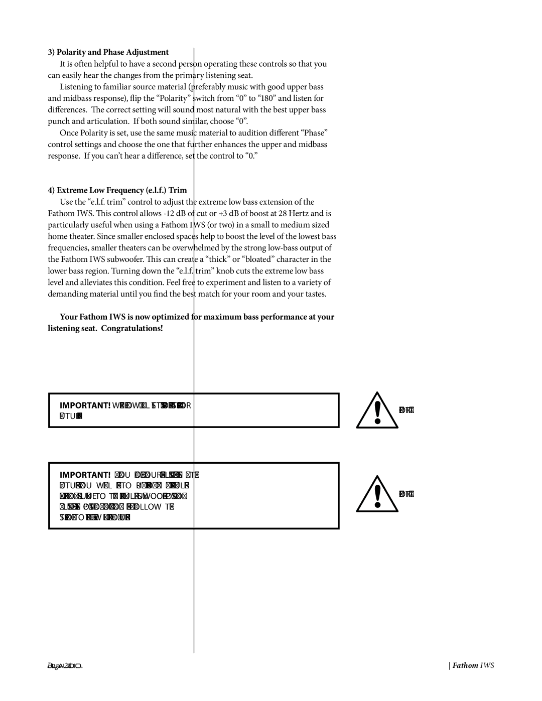 JL Audio IWS-SYS-2, IWS-SYS-1 owner manual Polarity and Phase Adjustment, Extreme Low Frequency e.l.f. Trim 