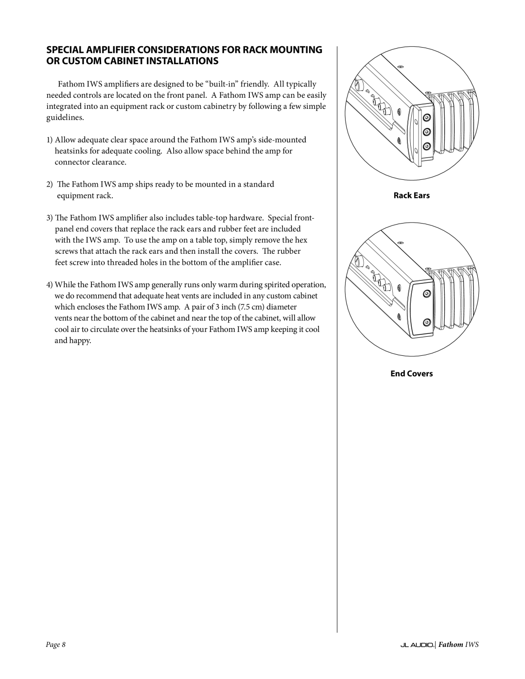 JL Audio IWS-SYS-2, IWS-SYS-1 owner manual Rack Ears End Covers 