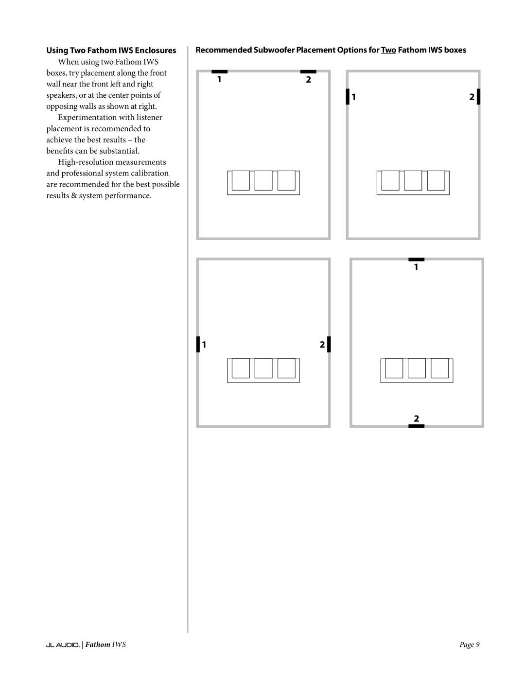 JL Audio IWS-SYS-1, IWS-SYS-2 owner manual Using Two Fathom IWS Enclosures 