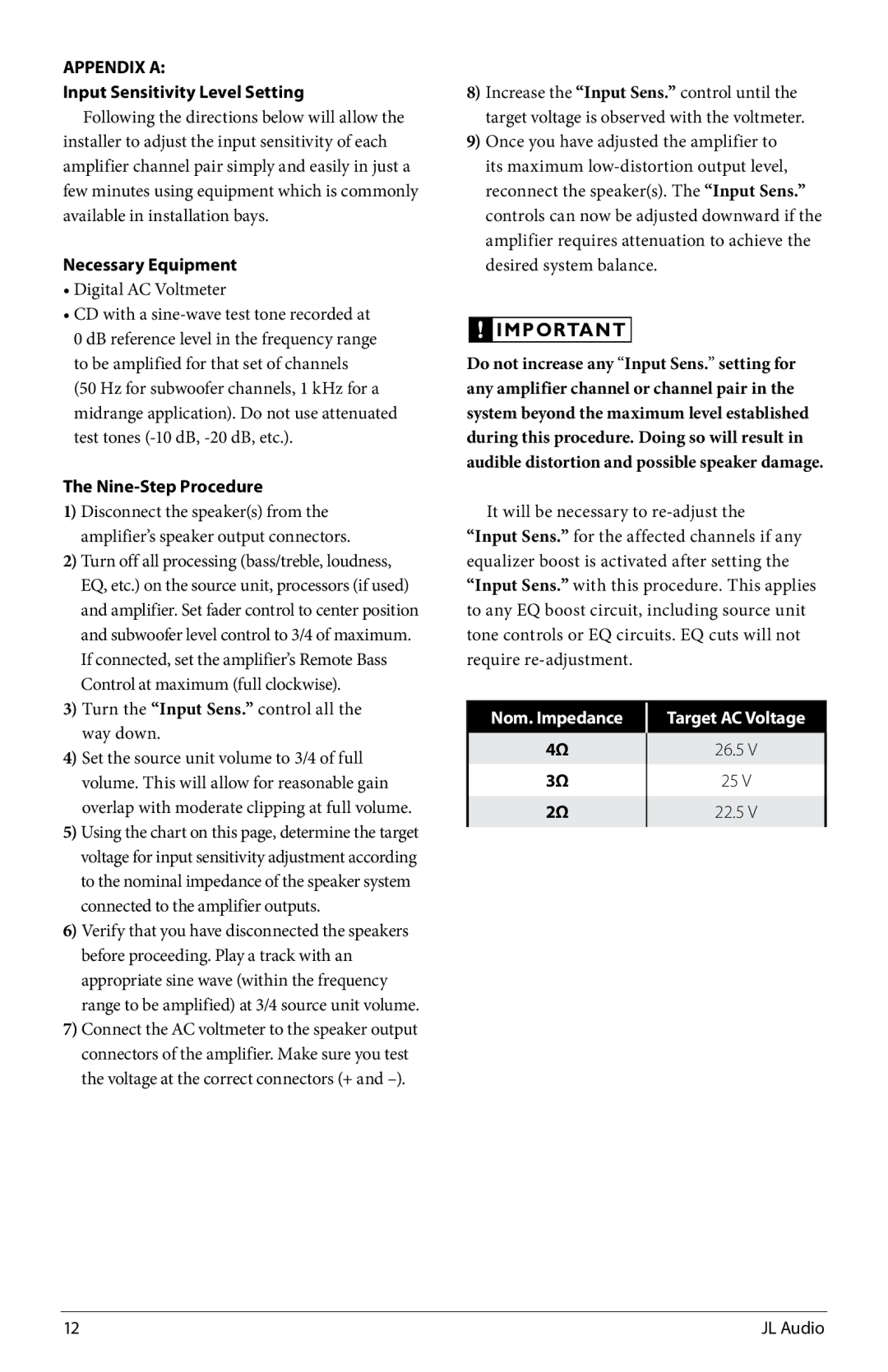 JL Audio J2250.1 owner manual Appendix a, Necessary Equipment, Nine-Step Procedure 