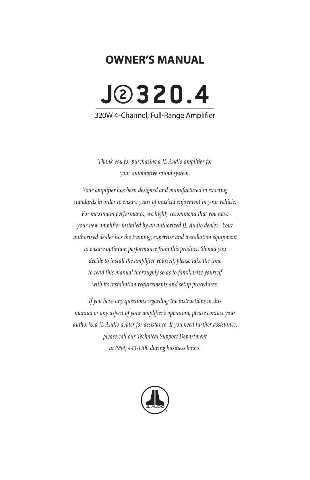 JL Audio J2320.4 owner manual 320W 4-Channel, Full-Range Amplifier 