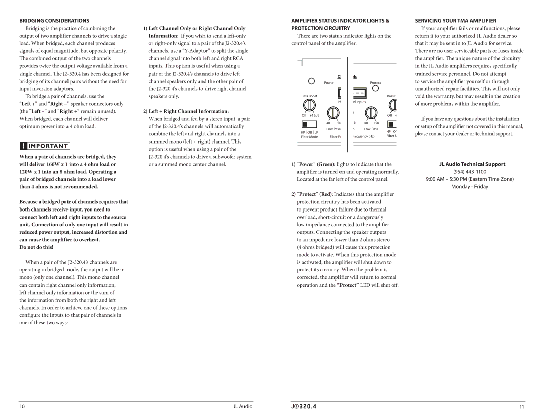 JL Audio J2320.4 Amplifier Status Indicator Lights & Protection Circuitry, Servicing your TMA Amplifier, Do not do this 