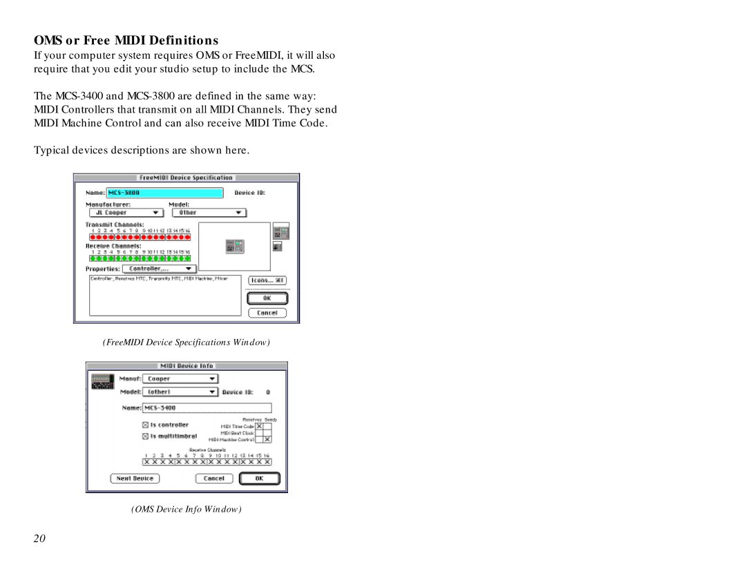 JL Audio MCS-3800 manual OMS or Free Midi Definitions 