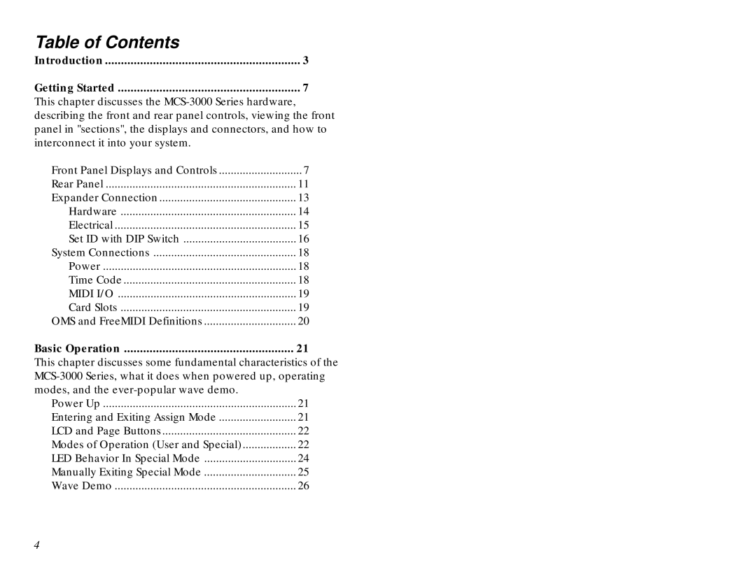 JL Audio MCS-3800 manual Table of Contents 