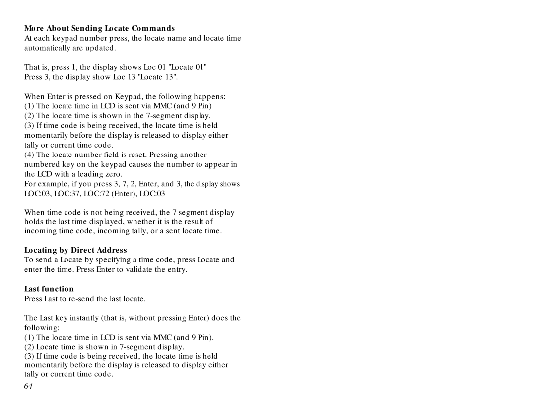 JL Audio MCS-3800 manual More About Sending Locate Commands, Locating by Direct Address, Last function 