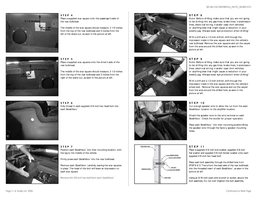 JL Audio warranty inches Inches E P, SB-GM-C6CONV/8W3v3INSTRSKU#011225, E P 1, JL Audio, Inc 