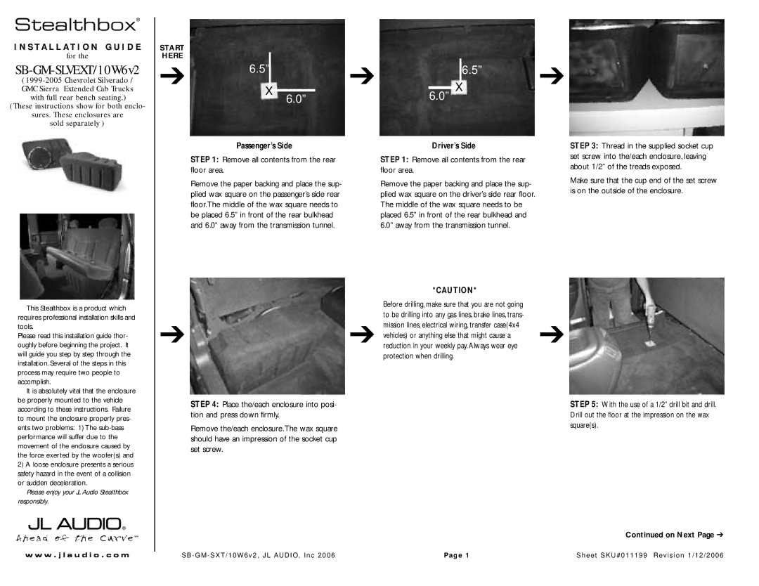 JL Audio SB-GM-SLVEXT/10W6v2, SB-GM-SXT/10W6v2 manual Stealthbox, Remove all contents from the rear floor area 