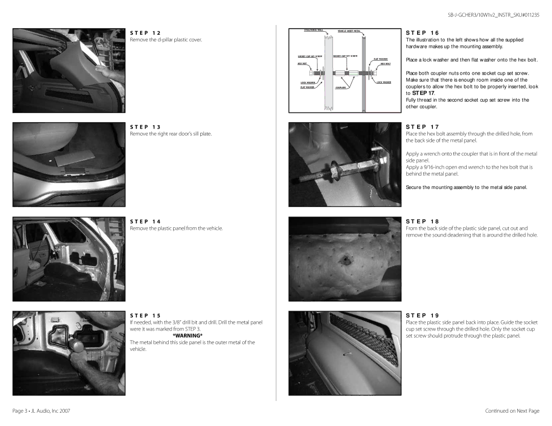 JL Audio SB-J-GCHER3/10W1v2/GA Remove the d-pillar plastic cover, Remove the right rear door’s sill plate, JL Audio, Inc 