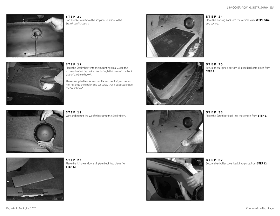 JL Audio SB-J-GCHER3/10W1v2/GA, SB-J-GCHER3/10W1v2/TN warranty Wire and mount the woofer back into the Stealthbox 