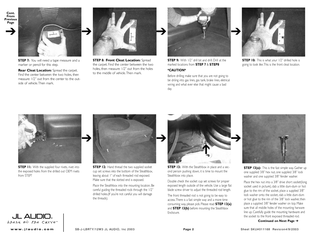 JL Audio SB-J-LBRTY/12W3v3/GA, SB-J-LBRTY/12W3v3/DG, SB-J-LBRTY/12W3v3/TP, SB-J-LBRTY/12W3v3/TN manual Cont From Previous 