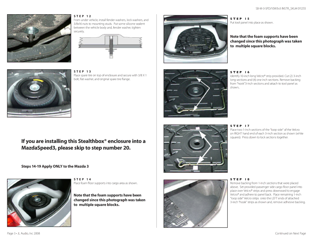 JL Audio SB-M-3-SPD/10W3v3, SB-MA-3-SPD/10W3v3, SB-MA-3-SDN/10W3v3 manual Steps 14-19 Apply only to the Mazda 