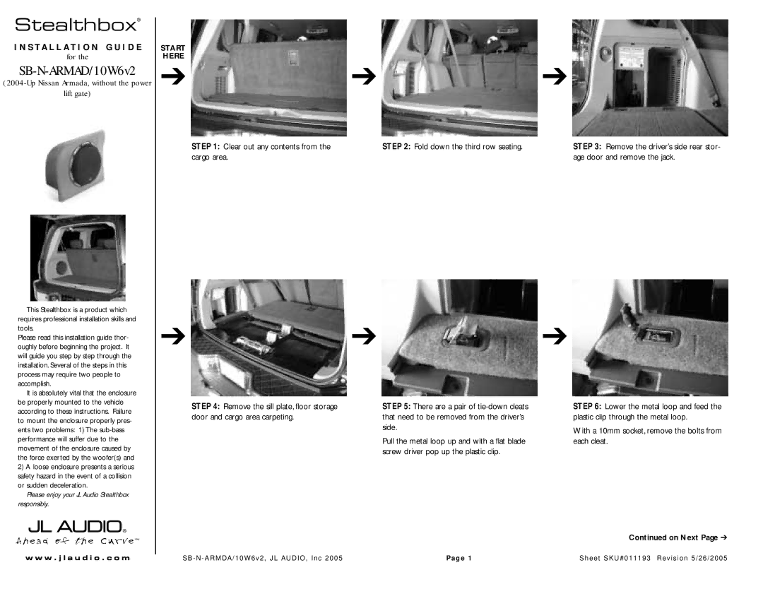 JL Audio SB-N-ARMDA/10W6v2, SB-N-ARMAD/10W6v2/TN2, SB-N-ARMAD/10W6v2/DG2, SB-N-ARMAD/10W6v2/GA manual Stealthbox, On Next 