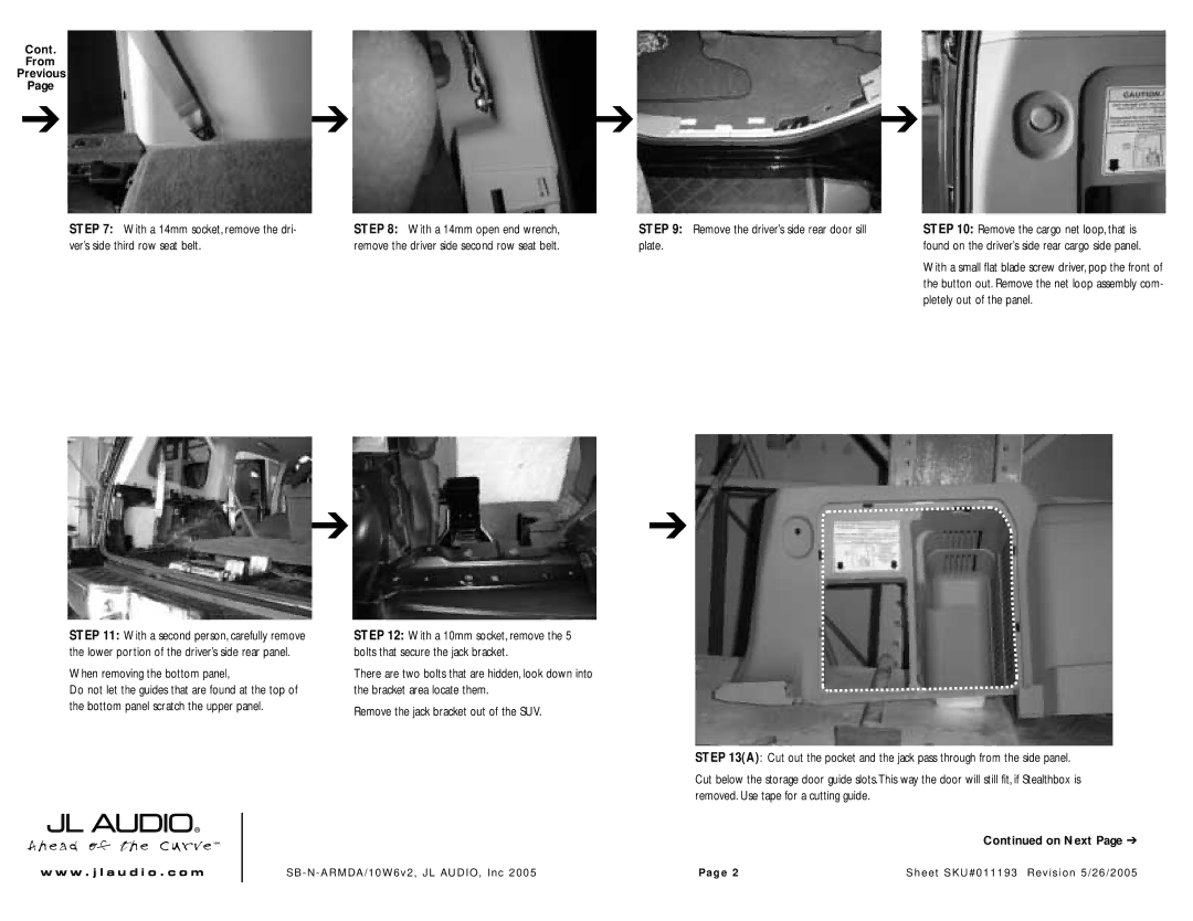 JL Audio SB-N-ARMAD/10W6v2/TN2, SB-N-ARMDA/10W6v2 Cont From Previous, Found on the driver’s side rear cargo side panel 