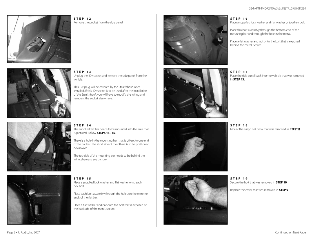 JL Audio SB-N-PTHFNDR2/10W3v3/BK Remove the pocket from the side panel, Mount the cargo net hook that was removed in Step 