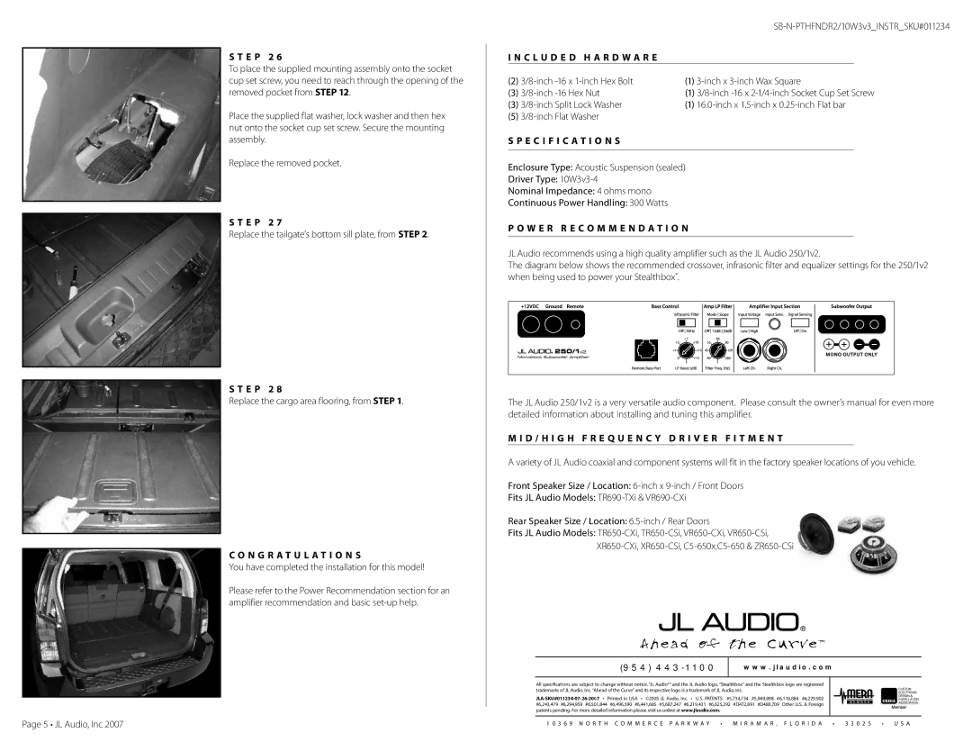 JL Audio SB-N-PTHFNDR2/10W3v3/BK warranty Replace the tailgate’s bottom sill plate, from Step, JL Audio, Inc 