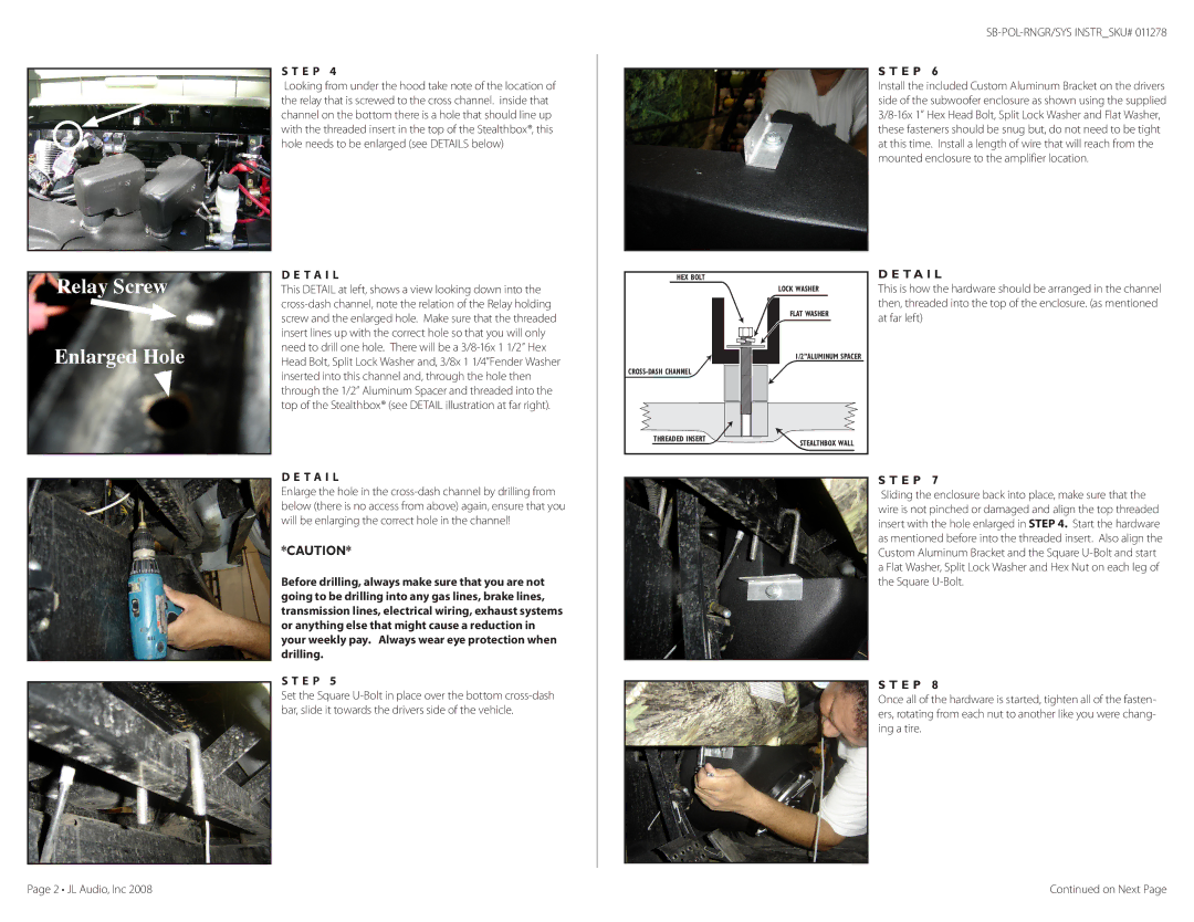 JL Audio SB-POL-RNGR/SYS manual T a i l, T a I L 