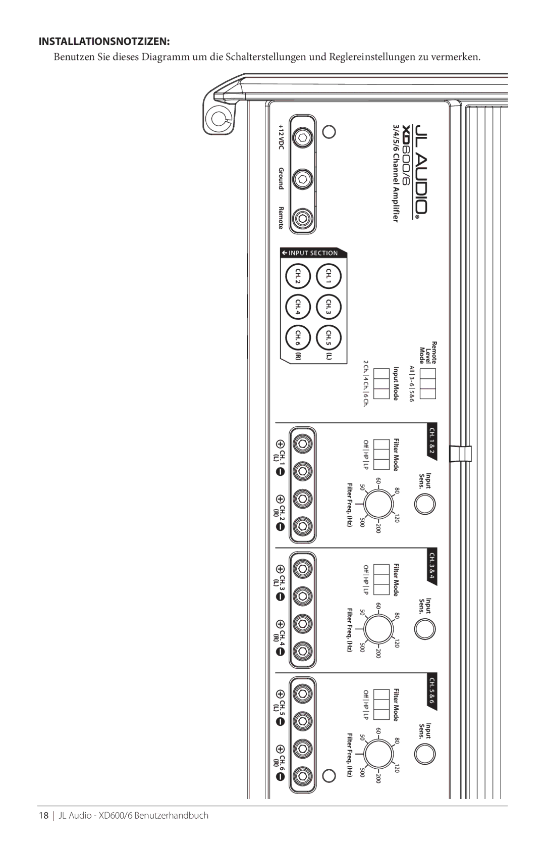 JL Audio XD600/6 owner manual Installationsnotzizen 