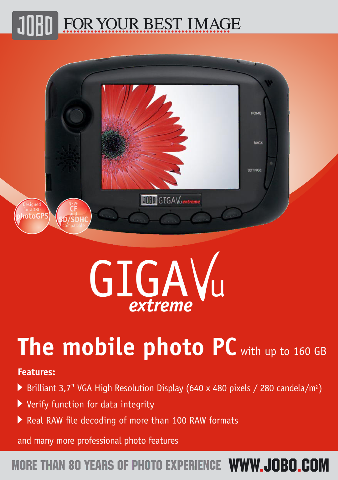 JOBO GIGA Vu extreme manual Mobile photo PC with up to 160 GB, Features 