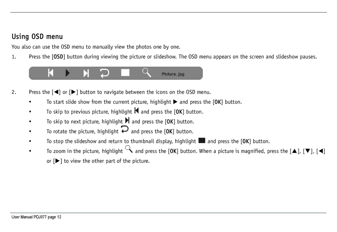 JOBO PDJ077 user manual Using OSD menu 