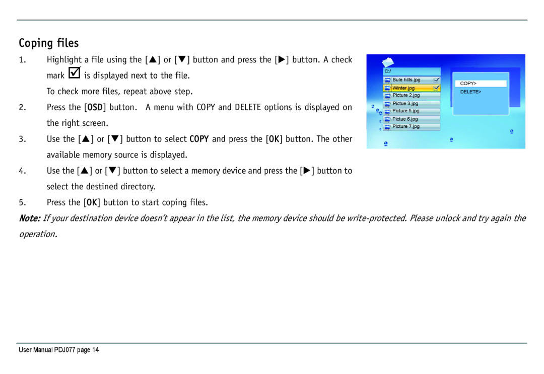 JOBO PDJ077 user manual Coping files 